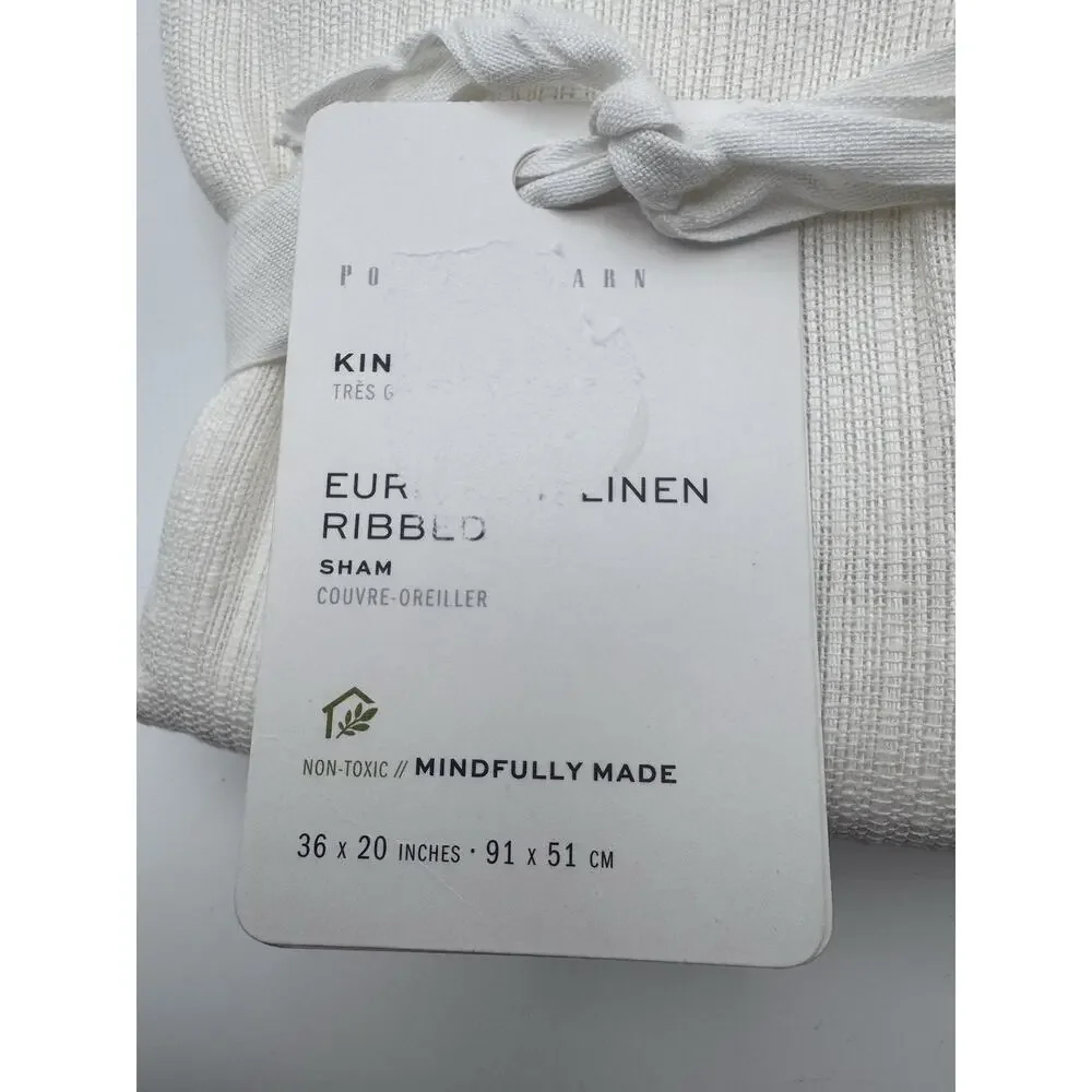 Pottery Barn King Sham White European Linen Ribbed 36